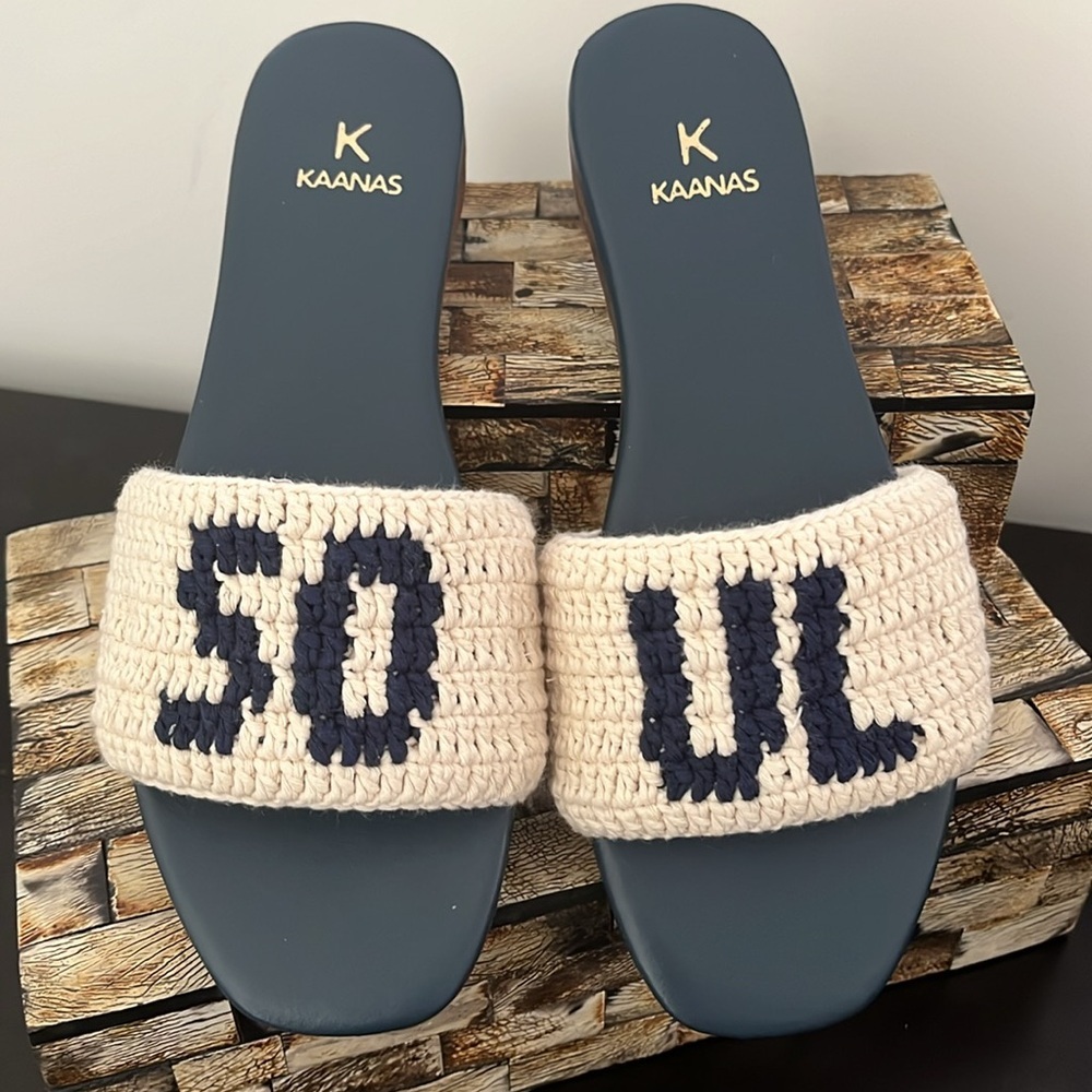 NWT KAANAS Tesia Slide Sandals - Navy - Size 7 - Picture 6 of 10